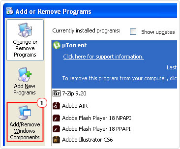 Add/Remove Programs -> Add/Remove Windows Components