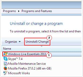 Windows Live Essentials -> Uninstall to fix error 0x800CCC0E