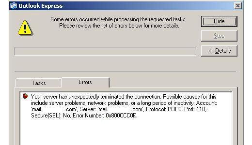 protocol smtp port 25 securessl no error number 0x800ccc0e