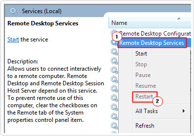 Remote Desktop Services -> Restart