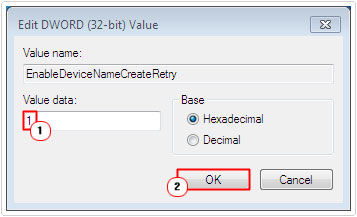 Value data to 1 -> OK to fix System Error 85