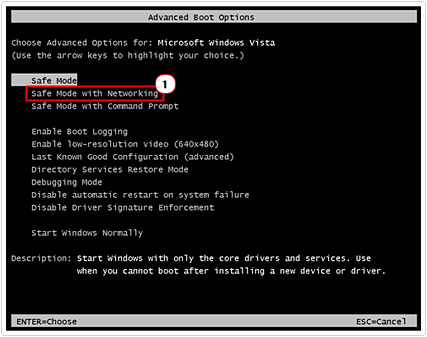 Advanced Boot Options -> Safe Mode with Networking