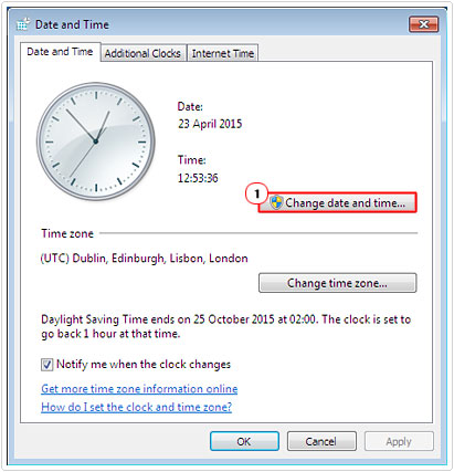 Time -> Change date and time