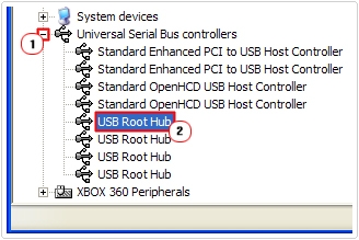 Device Manager -> USB -> USB Root Hub