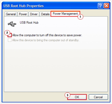 USB -> Power Management -> Allow the computer to turn off this device to save power to fix BUGCODE_USB_DRIVER