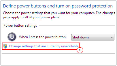 click on change settings button in define power buttons