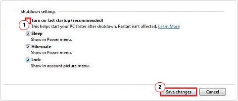 disable turn on fast startup then click on save changes