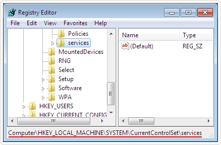 Registry -> HKEY_LOCAL_MACHINE\SYSTEM\CurrentControlSet\Services