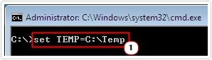 cmd -> set TMP=C:\Temp