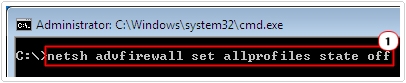 cmd -> NetSh Advfirewall set allprofiles state off