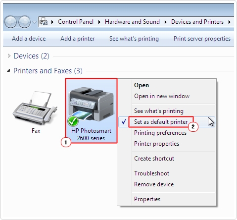 Printer -> Set as default printer