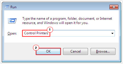 use control printers command in run box