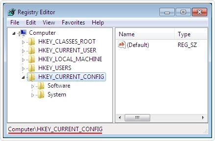 Registry Editor -> HKEY_CURRENT_CONFIG