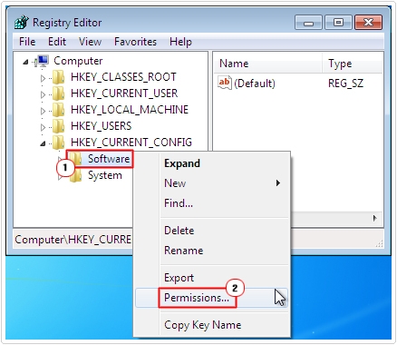 Registry Editor -> Software -> Permissions