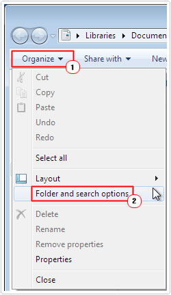 Click on Folder and search options