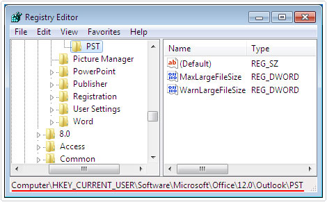 Registry editor -> Outlook registry path