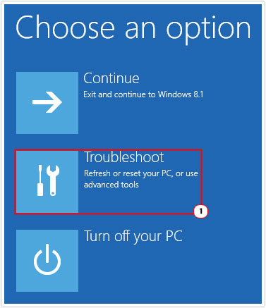 click on troubleshoot in windows recovery environment