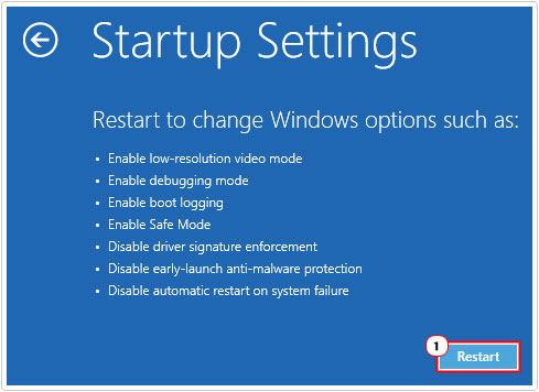 click on restart from startup settings page