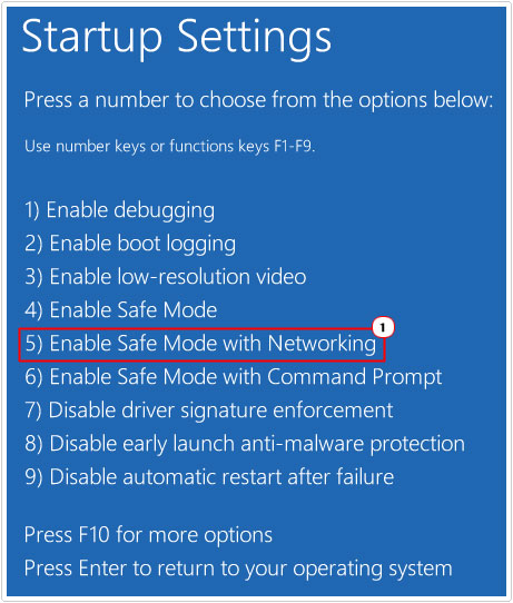 select enable safe mode with networking from startup settings page