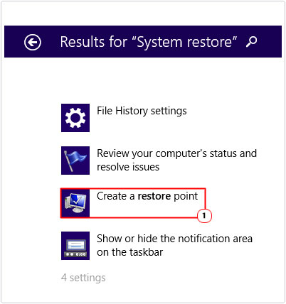 Search Results -> Create a restore point