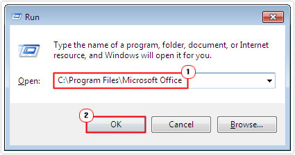 use run command box to open ms office folder