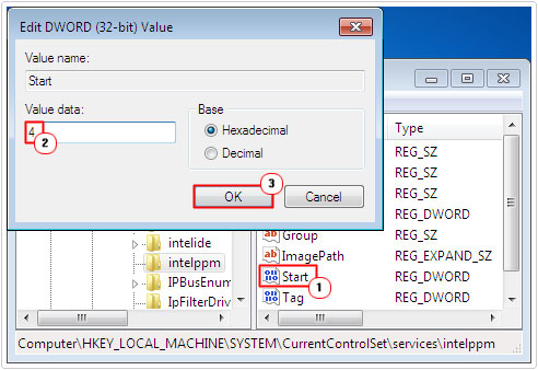 Intelppm Start DWORD -> 4 to fix Driver Unloaded Without Cancelling Pending Operations