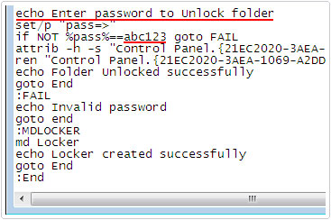 echo Enter Password to Unlock Folder -> mypassword