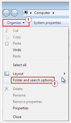 open folder and search options