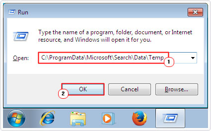 Run -> C:\ProgramData\Microsoft\Search\Data\Temp to fix Windows Search Indexer