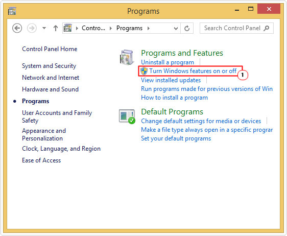 Programs -> Turn Windows features on or off