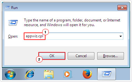 open add remove programs component using run box