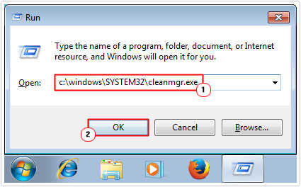 run -> type c:\windows\SYSTEM32\cleanmgr.exe