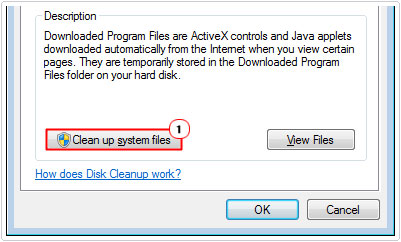 Disk cleanup -> Clean up system files
