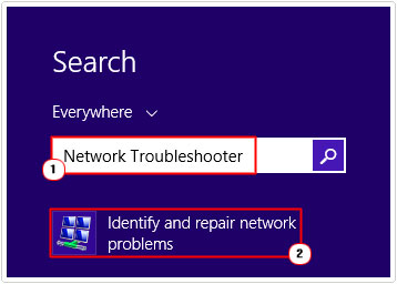 network troubleshooter -> Identify and repair network problems