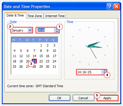 Date and Time Properties -> Set Time and Date