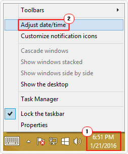 Time display -> Adjust Date/Time