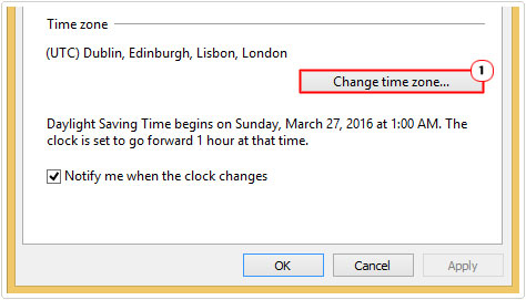 time zone -> Change time zone