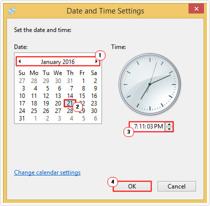 change date and time -> OK