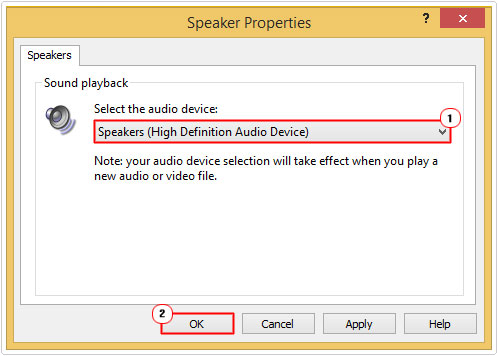Speakers -> Audio Device -> OK to fix C00D1199