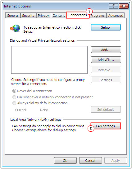 Connection -> LAN Settings