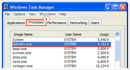 Windows Task Manager -> Processes -> Dotnetfx.exe