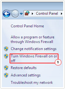 control panel -> Turn Windows Firewall on or off