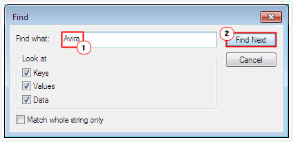 Find -> Avira -> Find Next