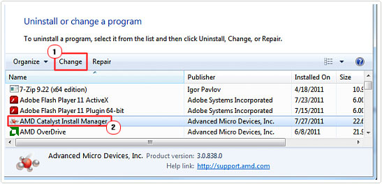 ATI Catalyst Install Manager -> Change to fix CCC.exe