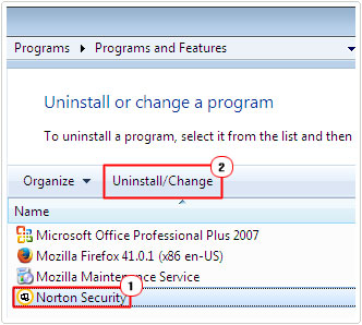 appwiz -> norton security -> uninstall