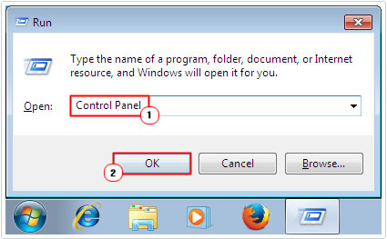 type control panel into run command box