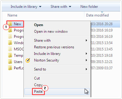 paste user folders into new folder