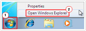 start -> open windows explorer