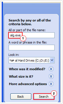 all or part of the file name -> alg.exe -> search
