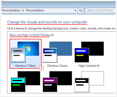 personalize -> Windows 7 Basic